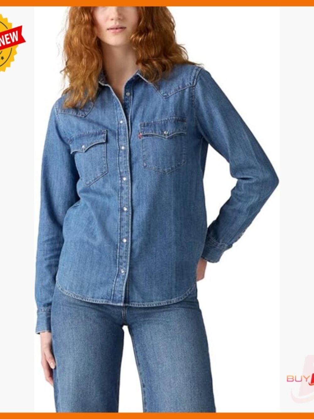 Long Sleeve Cotton Western Shirt with Snap Buttons and Flap Pockets